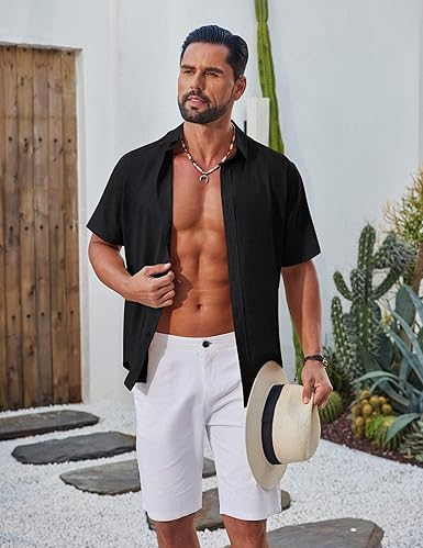 Mens Casual Button Down Shirt Short Sleeve Summer Shirt for Beach Vacation Resort Wear
