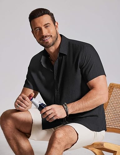 Mens Casual Button Down Shirt Short Sleeve Summer Shirt for Beach Vacation Resort Wear